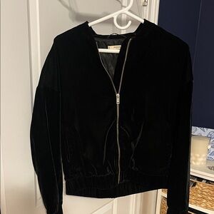 Mango Black Velvet Bomber Jacket
